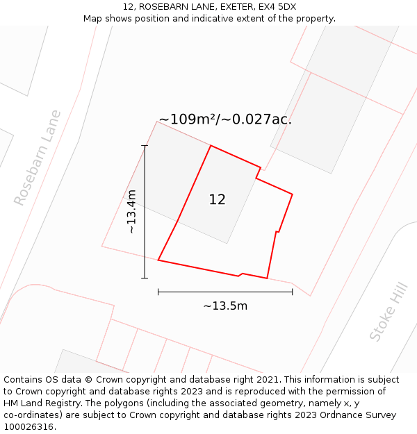 12, ROSEBARN LANE, EXETER, EX4 5DX: Plot and title map