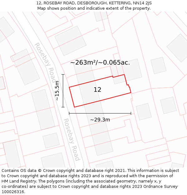 12, ROSEBAY ROAD, DESBOROUGH, KETTERING, NN14 2JS: Plot and title map