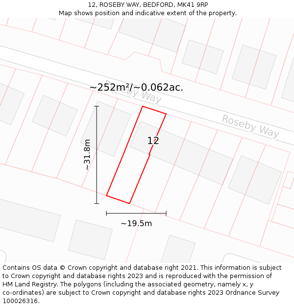12, ROSEBY WAY, BEDFORD, MK41 9RP: Plot and title map