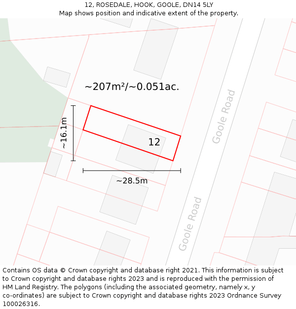 12, ROSEDALE, HOOK, GOOLE, DN14 5LY: Plot and title map