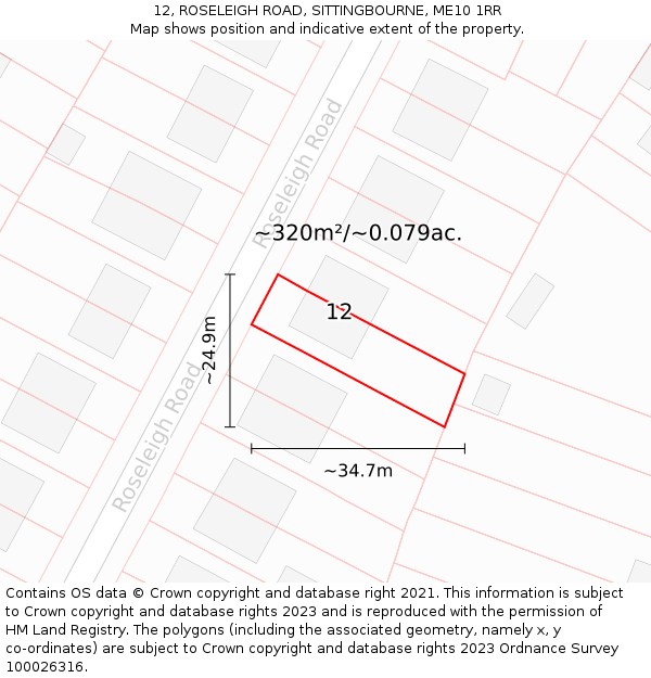 12, ROSELEIGH ROAD, SITTINGBOURNE, ME10 1RR: Plot and title map