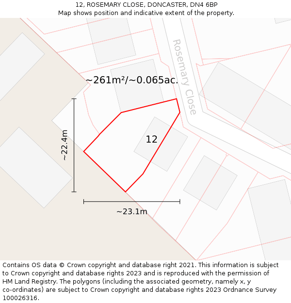 12, ROSEMARY CLOSE, DONCASTER, DN4 6BP: Plot and title map