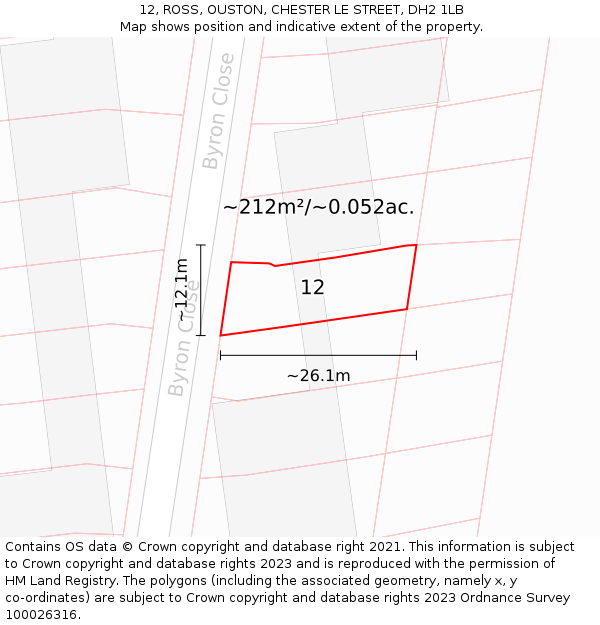 12, ROSS, OUSTON, CHESTER LE STREET, DH2 1LB: Plot and title map
