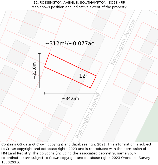 12, ROSSINGTON AVENUE, SOUTHAMPTON, SO18 4RR: Plot and title map