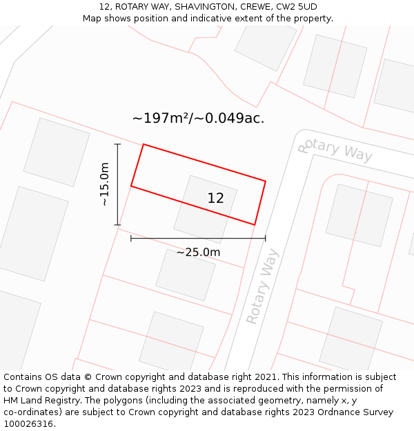 12, ROTARY WAY, SHAVINGTON, CREWE, CW2 5UD: Plot and title map