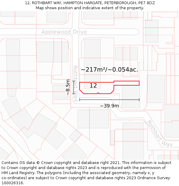 12, ROTHBART WAY, HAMPTON HARGATE, PETERBOROUGH, PE7 8DZ: Plot and title map