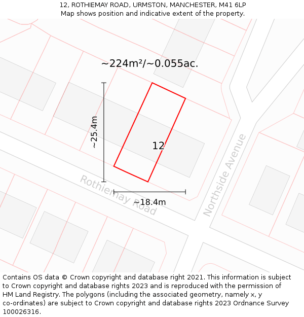 12, ROTHIEMAY ROAD, URMSTON, MANCHESTER, M41 6LP: Plot and title map