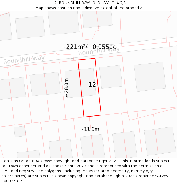 12, ROUNDHILL WAY, OLDHAM, OL4 2JR: Plot and title map