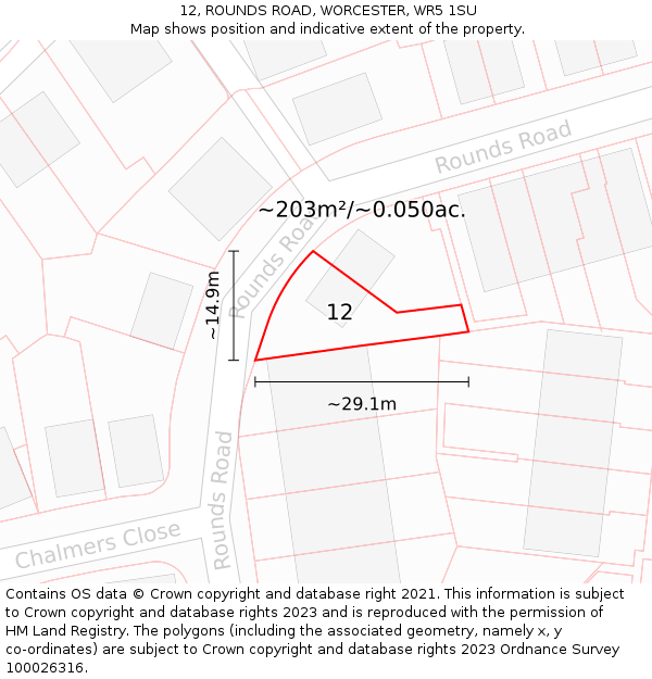 12, ROUNDS ROAD, WORCESTER, WR5 1SU: Plot and title map