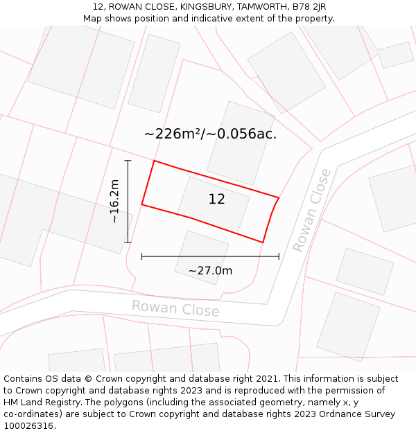 12, ROWAN CLOSE, KINGSBURY, TAMWORTH, B78 2JR: Plot and title map