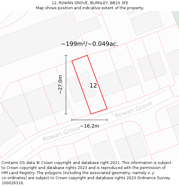 12, ROWAN GROVE, BURNLEY, BB10 3FE: Plot and title map