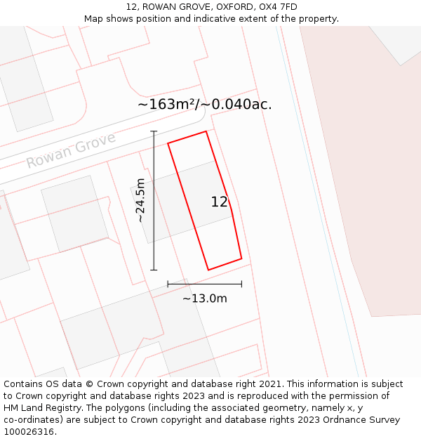 12, ROWAN GROVE, OXFORD, OX4 7FD: Plot and title map