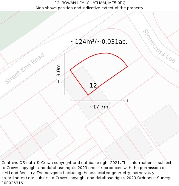 12, ROWAN LEA, CHATHAM, ME5 0BQ: Plot and title map