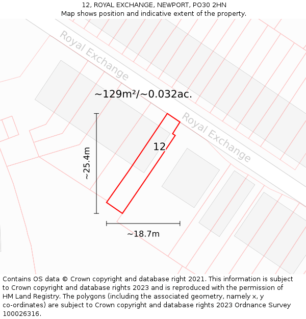 12, ROYAL EXCHANGE, NEWPORT, PO30 2HN: Plot and title map
