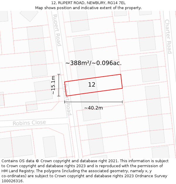 12, RUPERT ROAD, NEWBURY, RG14 7EL: Plot and title map