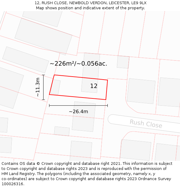 12, RUSH CLOSE, NEWBOLD VERDON, LEICESTER, LE9 9LX: Plot and title map