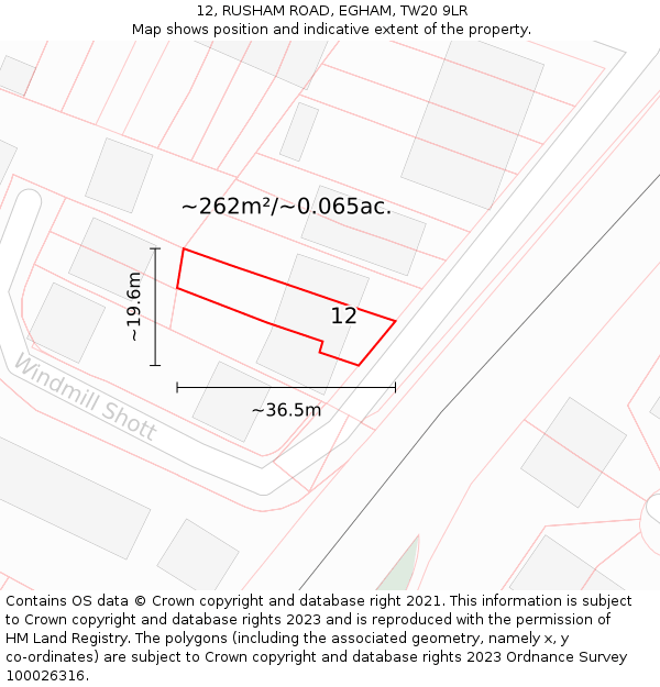 12, RUSHAM ROAD, EGHAM, TW20 9LR: Plot and title map