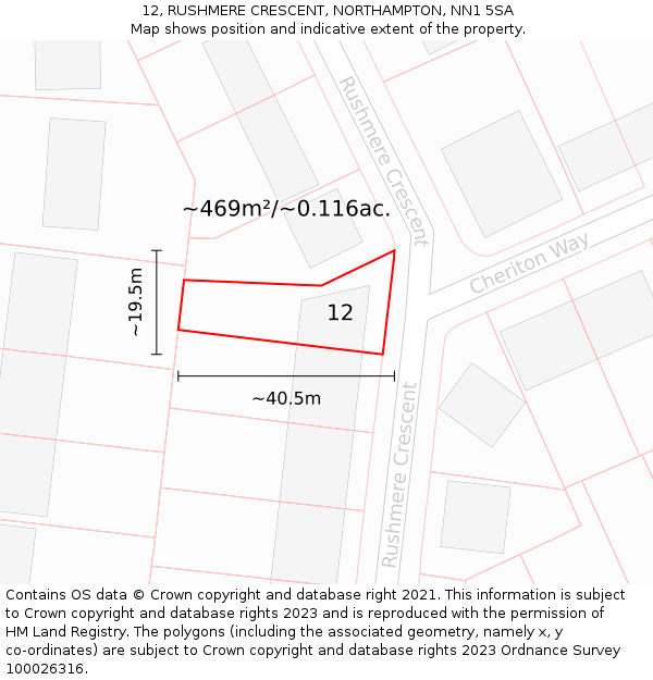 12, RUSHMERE CRESCENT, NORTHAMPTON, NN1 5SA: Plot and title map