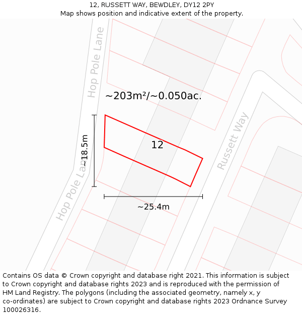 12, RUSSETT WAY, BEWDLEY, DY12 2PY: Plot and title map