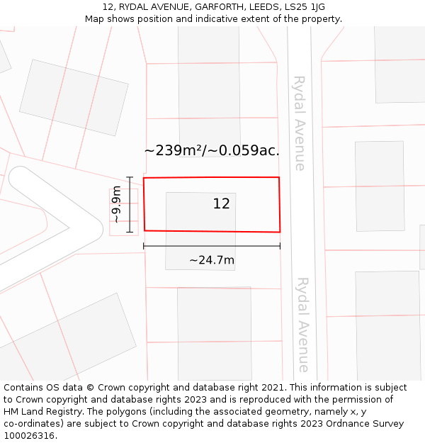 12, RYDAL AVENUE, GARFORTH, LEEDS, LS25 1JG: Plot and title map