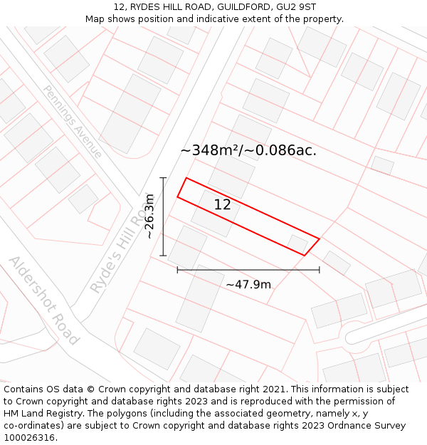 12, RYDES HILL ROAD, GUILDFORD, GU2 9ST: Plot and title map