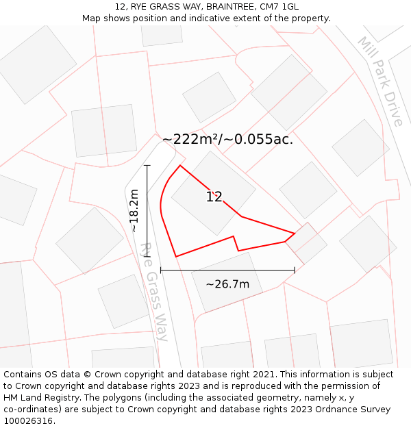 12, RYE GRASS WAY, BRAINTREE, CM7 1GL: Plot and title map