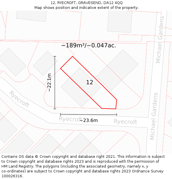 12, RYECROFT, GRAVESEND, DA12 4QQ: Plot and title map