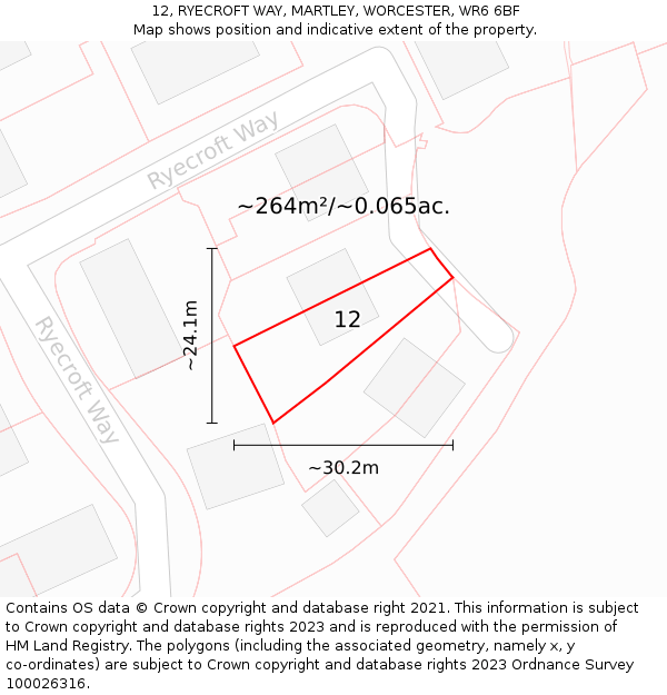 12, RYECROFT WAY, MARTLEY, WORCESTER, WR6 6BF: Plot and title map