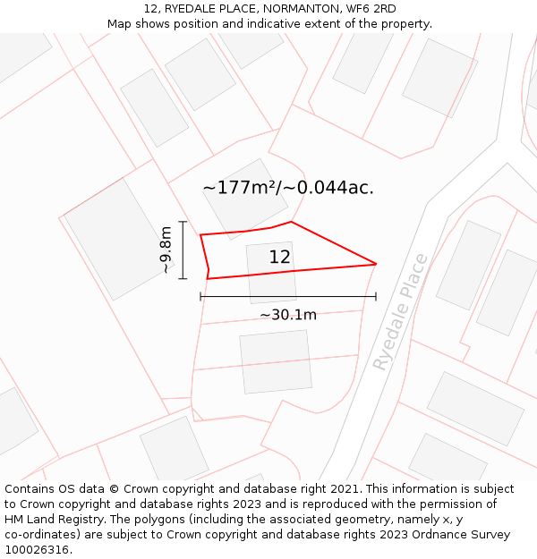 12, RYEDALE PLACE, NORMANTON, WF6 2RD: Plot and title map