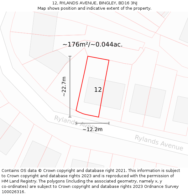 12, RYLANDS AVENUE, BINGLEY, BD16 3NJ: Plot and title map