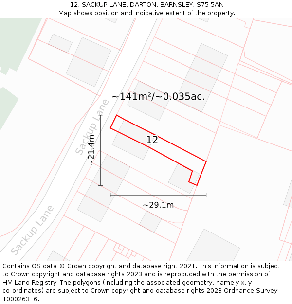 12, SACKUP LANE, DARTON, BARNSLEY, S75 5AN: Plot and title map