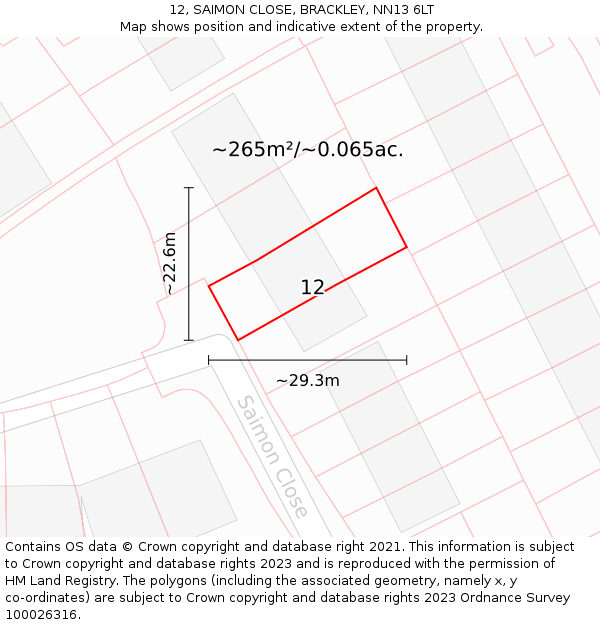 12, SAIMON CLOSE, BRACKLEY, NN13 6LT: Plot and title map