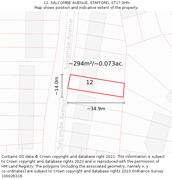 12, SALCOMBE AVENUE, STAFFORD, ST17 0HN: Plot and title map
