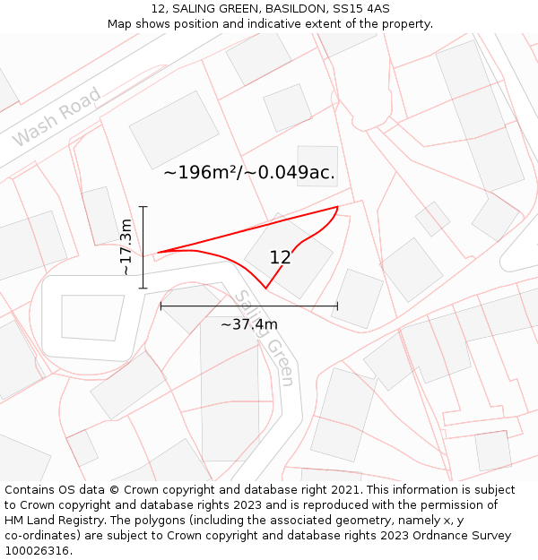 12, SALING GREEN, BASILDON, SS15 4AS: Plot and title map