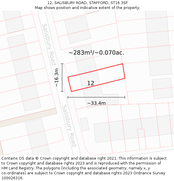 12, SALISBURY ROAD, STAFFORD, ST16 3SF: Plot and title map