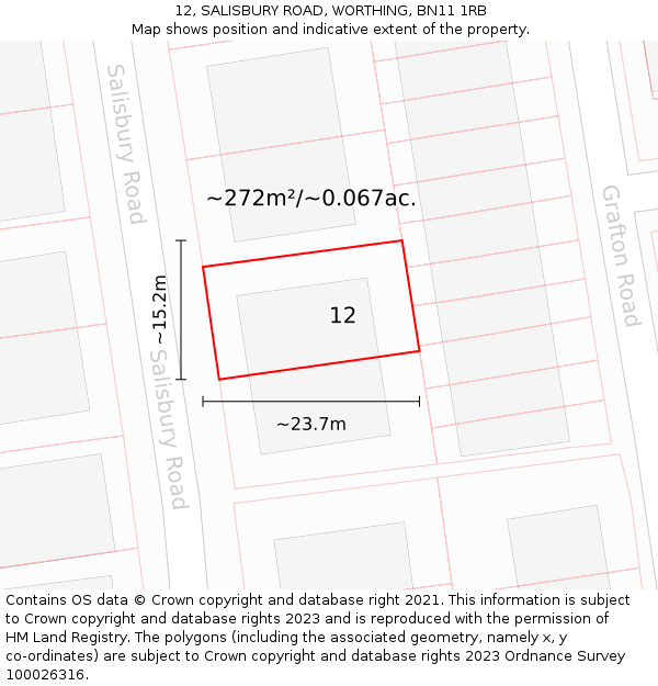 12, SALISBURY ROAD, WORTHING, BN11 1RB: Plot and title map