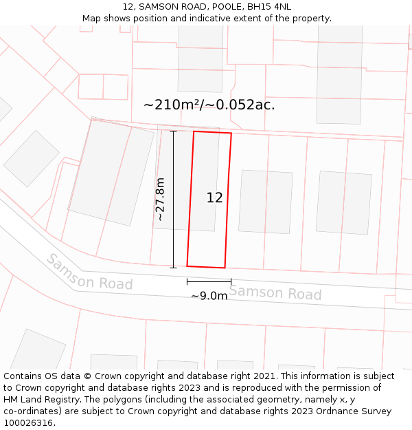 12, SAMSON ROAD, POOLE, BH15 4NL: Plot and title map