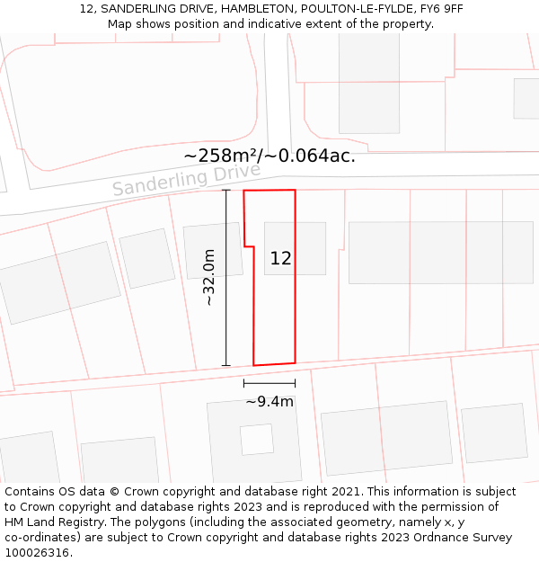 12, SANDERLING DRIVE, HAMBLETON, POULTON-LE-FYLDE, FY6 9FF: Plot and title map