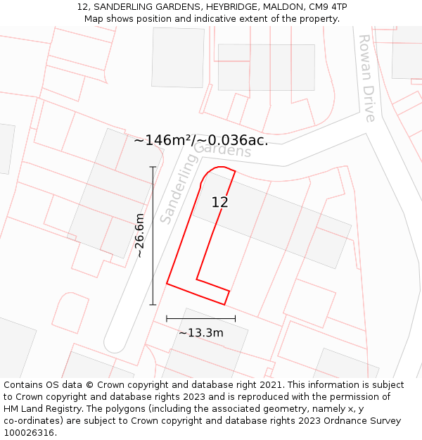 12, SANDERLING GARDENS, HEYBRIDGE, MALDON, CM9 4TP: Plot and title map