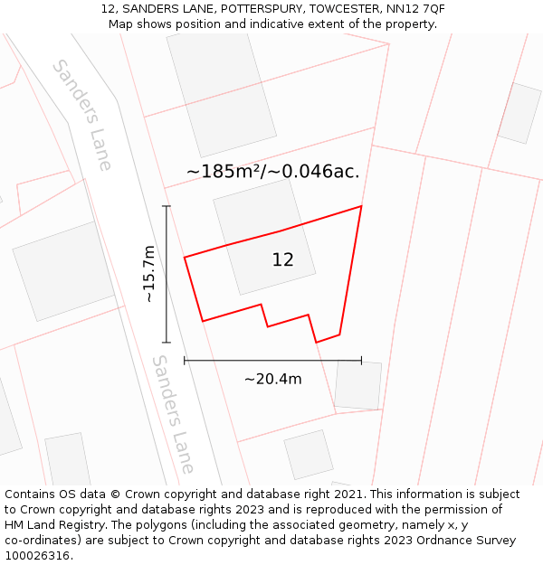12, SANDERS LANE, POTTERSPURY, TOWCESTER, NN12 7QF: Plot and title map