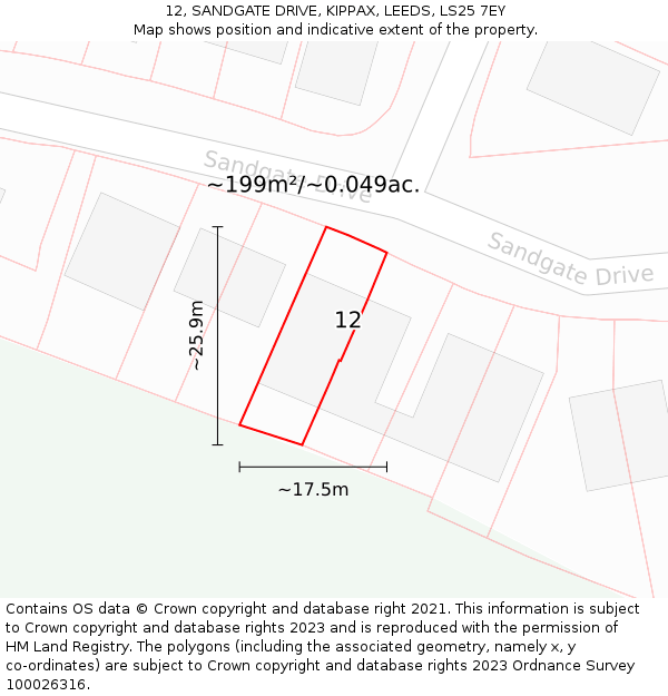 12, SANDGATE DRIVE, KIPPAX, LEEDS, LS25 7EY: Plot and title map