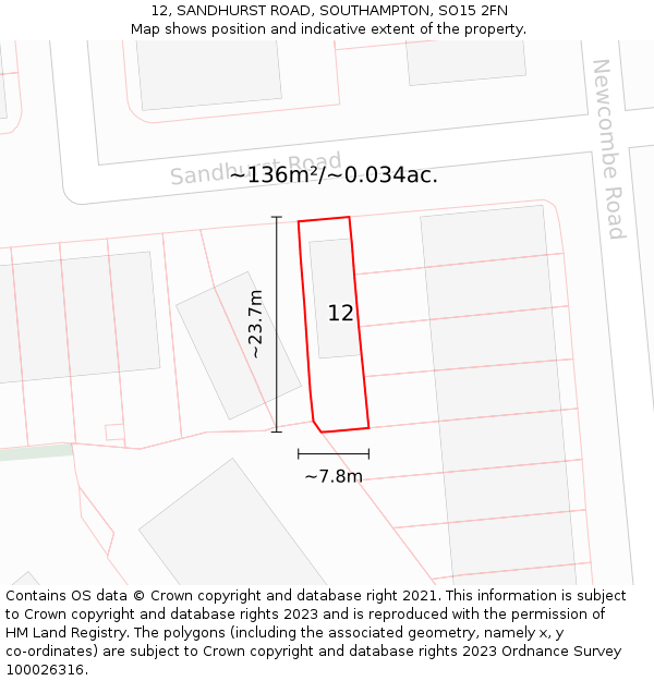 12, SANDHURST ROAD, SOUTHAMPTON, SO15 2FN: Plot and title map