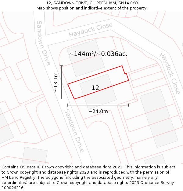 12, SANDOWN DRIVE, CHIPPENHAM, SN14 0YQ: Plot and title map
