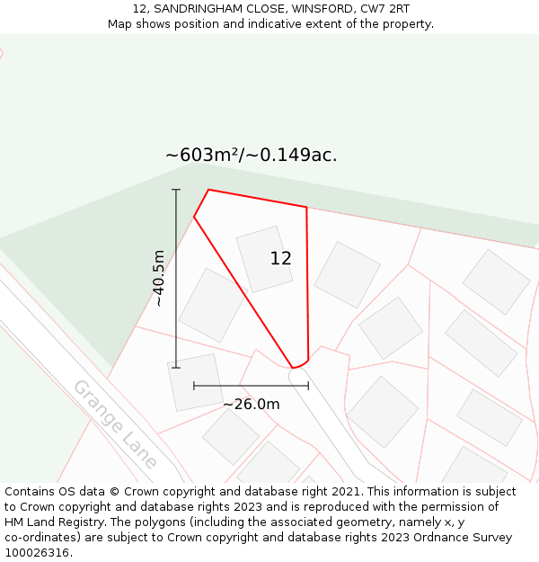 12, SANDRINGHAM CLOSE, WINSFORD, CW7 2RT: Plot and title map