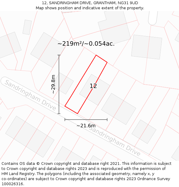 12, SANDRINGHAM DRIVE, GRANTHAM, NG31 9UD: Plot and title map