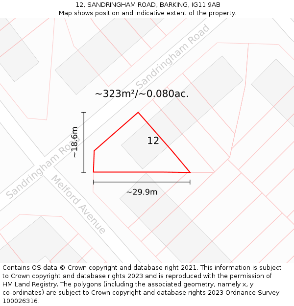12, SANDRINGHAM ROAD, BARKING, IG11 9AB: Plot and title map