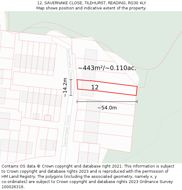12, SAVERNAKE CLOSE, TILEHURST, READING, RG30 4LY: Plot and title map