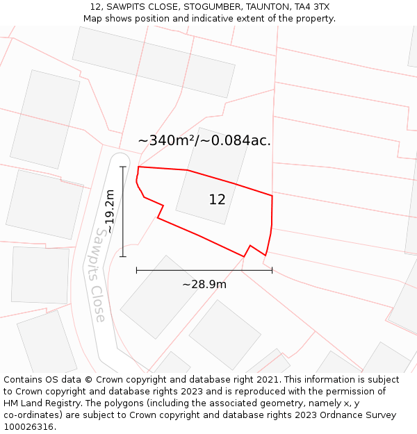 12, SAWPITS CLOSE, STOGUMBER, TAUNTON, TA4 3TX: Plot and title map