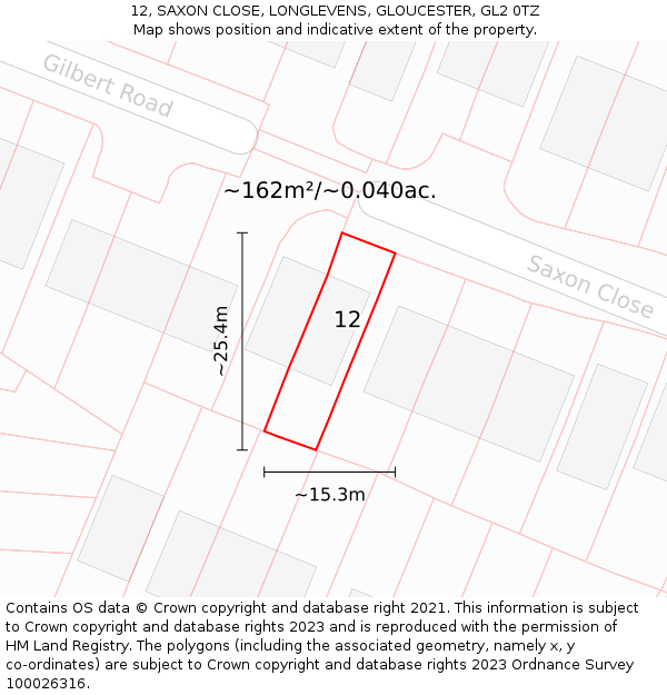 12, SAXON CLOSE, LONGLEVENS, GLOUCESTER, GL2 0TZ: Plot and title map