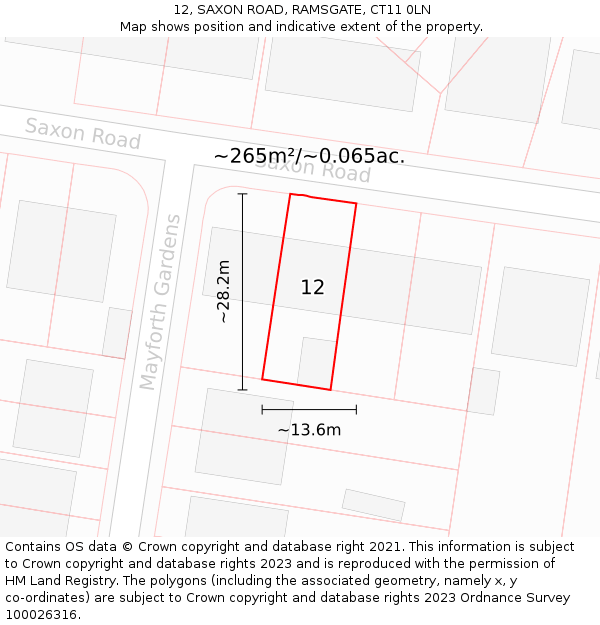 12, SAXON ROAD, RAMSGATE, CT11 0LN: Plot and title map